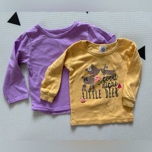 Gerber|Baby girl bundle of two long sleeve tops,solid color & deer print•••12m
